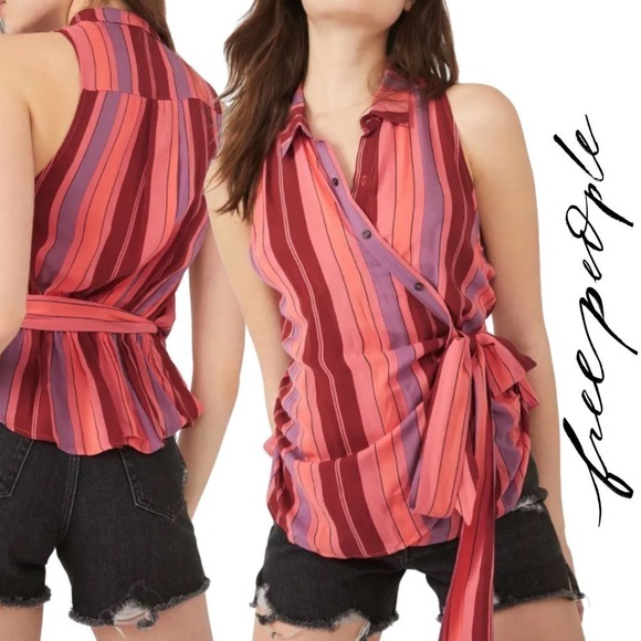 Free People Mackenzie Wrap Button-Up Sleeveless Top Floral Combo Small NWT - Picture 1 of 12